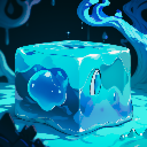 Blue Slime cube, Gelatinous cube, wearing crown, giant Slime, boss fight