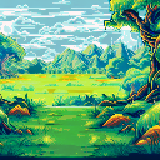 Glowing vines, pulsating with energy, wrap around a towering, gnarled tree with sparkling leaves, guarded by ethereal spirits wielding crackling lightning bolts in a pixel art landscape, with a background pulsing in sRGB hues