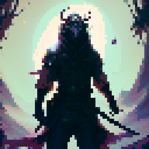 Samurai's fierce eyes glaring through blood-soaked hat, wielding a sleek katana in a mystical forest with glowing mushrooms, fireflies, and an approaching dragon in fantasy RPG style