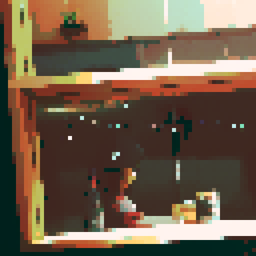boy with long hair, hat on, unbothered, mirror reflecting party behind him, pixel art, bottle next to him, many people behind him, alone