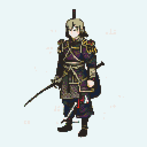 historically accurate muromachi samurai in traditional armor, roguelike rpg full-body sprite