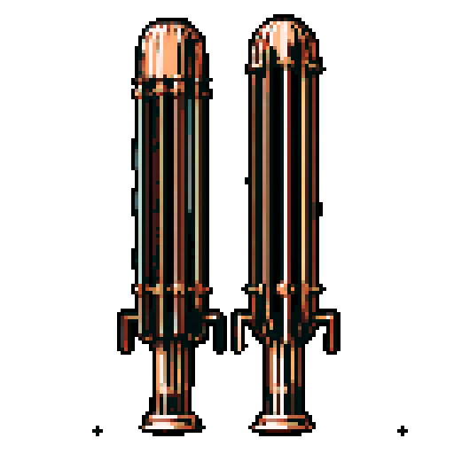 I want a tall vertical copper structure reminiscent of a organ pipe. It should have strange mechanical details that could interlock with each other. I also want this object usable an asset in a videogame, meaning only one object per image, outlined with a strong black stroke, on a solid-color background.
