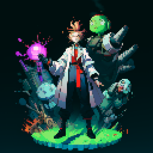 full-body image mad scientist with robot