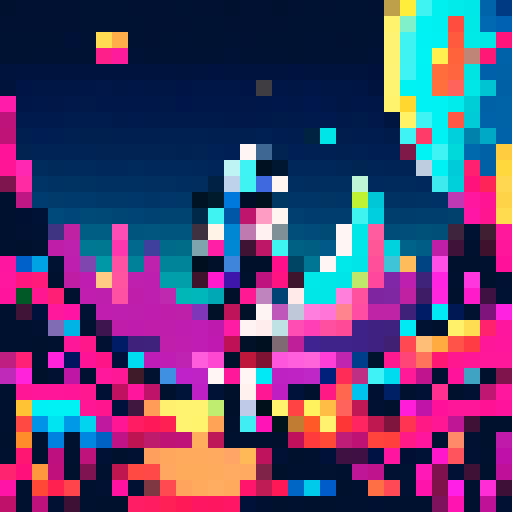 Astronaut exploring an alien landscape, colorful and detailed, retro video game style, vibrant colors, pixelated art style, high contrast, sRGB color space