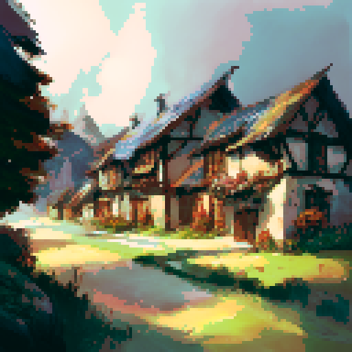 An old inn with fire and lightning