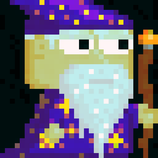 Fresh Design, Legendary Wizard v2, Mythical Wizard, 32x32 pixel art, sRGB, game icon, close up, skill art, portrait