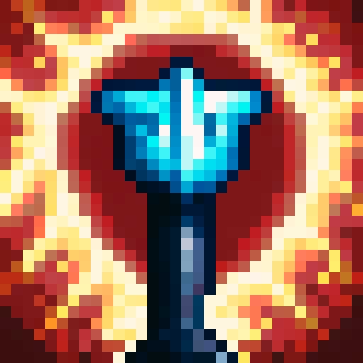 thor's hammer, fiery flames, smashing skill icon, game icon style, 32x32 pixel art, vibrant sRGB colors, detailed skill art, close-up portrait
