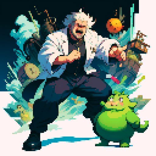 fat mad scientist fat facing left ready to fight full-body image