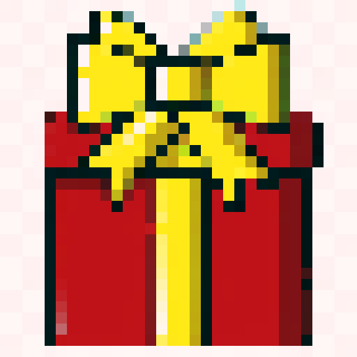 Pixel Present, rounded edges, bold black outline, vibrant colors