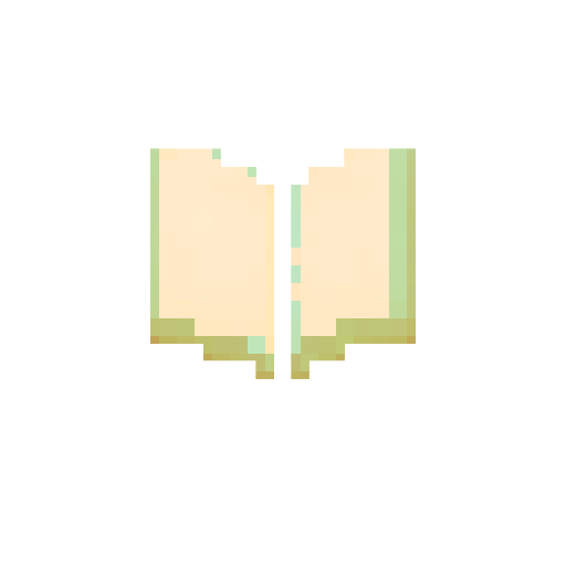 open book icon, 32x32 pixels, minecraft style, brown leather with beige pages, thick black outline, simple pixel art, flat colors