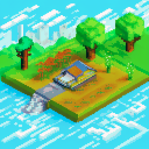 small apiary, beekeeper tending hive, isometric style, sRGB, pixel art, English countryside, pixelated bees flying