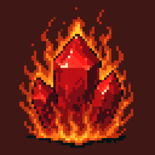 Ruby crystals with a fiery aura, trigonal crystal pattern, solid-color background