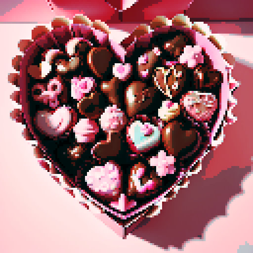 Box of Valentine's Day chocolates, shaped like cupcakes and hearts with intricate details such as pink frosting and decorative toppings. Charming and romantic theme
