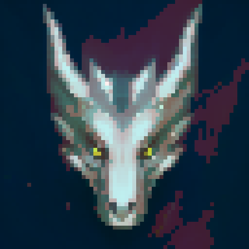 red dragon head, sprite, vibrant colors, glowing eyes, horns, 8-bit art style