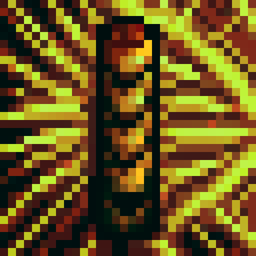 "Capture the intricate details of a towering termite mound in the scorching desert with a 32x32 pixel art close-up portrait, showcasing the unique patterns of the mounds and the gritty texture of the sand in a skillful game icon style."