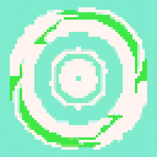 Minimalistic, clean icon of wind magic with swirls of light green and white, visually appealing and recognizable, featuring gusts of wind and feathers, created in pixel art style using sRGB colors
