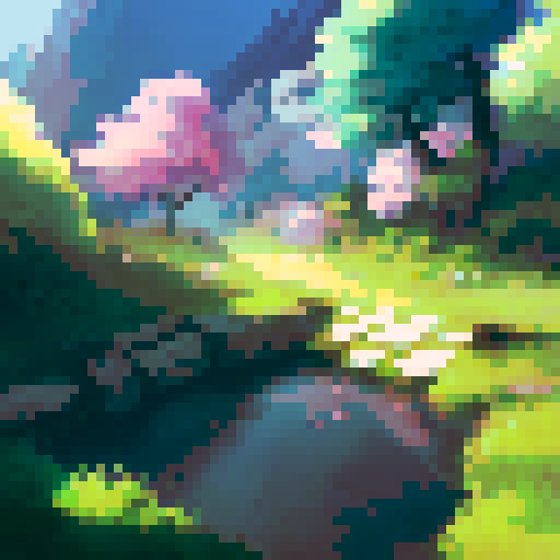 castle on a beautiful hill, lush cherry blossom forest, pretty plain, landscape portrait