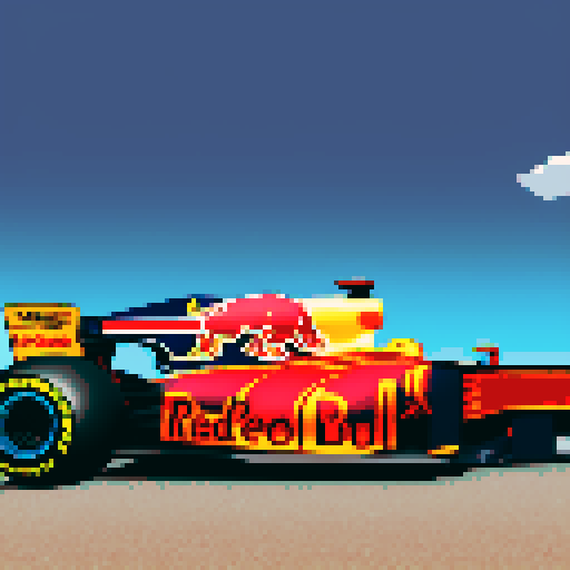 Formula 1 red bull car, full car in view, close up, driver in seat, blue sky background in Monaco