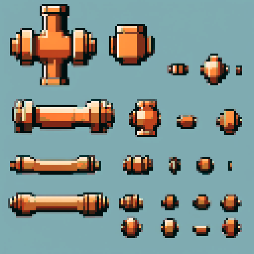 I want a wide copper mounting piece. It should have a large flat space on top to connect something. I want this object usable an asset in a videogame, meaning only one object per image, outlined with a strong black stroke, on a solid-color background.