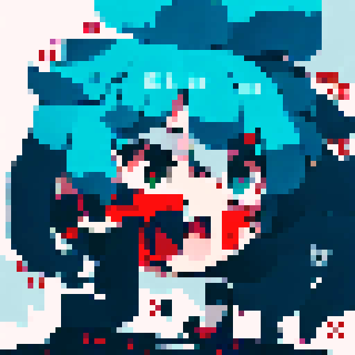 anime style, pixel art, close up of a character's face, vibrant colors, expressive eyes, flowing hair, flawless skin, intricate details, 100x100 grid, NFT, digital art, unique style, captivating composition