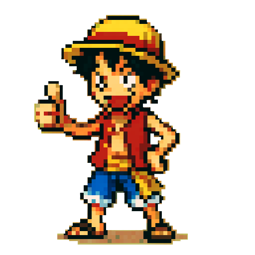 Luffy Pokemon Sprite, vibrant colors, playful expression, pixelated design, sRGB palette