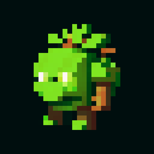 A colossal, tree-like titan with thick bark armor, massive branches, and glowing green eyes. It stands tall with a powerful, commanding presence, ready to protect the forest at all costs. No background.
