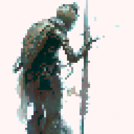skeleton soldier, holding a spear, arrows sticking out of his back