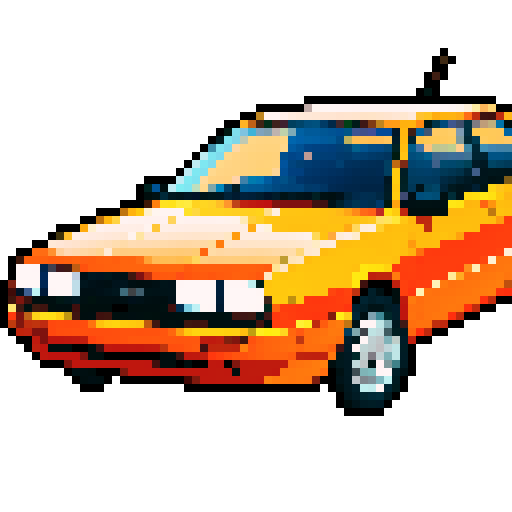 Pixel art of an orange sedan resembling a late 90s Dodge Neon