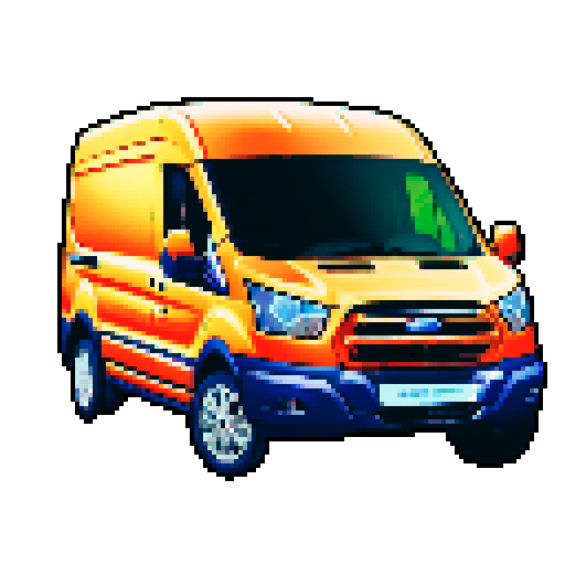 Photorealistic, centered Ford Transit in a three quarter view, right wheel in front, clean background, pixel art style with sRGB colors