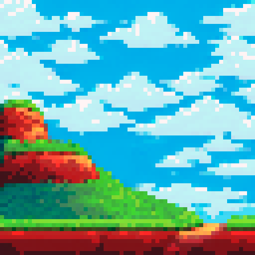 sky with fluffy white clouds on top of the image, rolling green hills on the bottom of the image