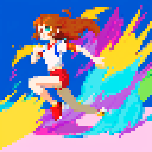 lively, energetic Lora craft sprite, running with swift movements, in vibrant pixel art style, capturing the essence of sRGB colors