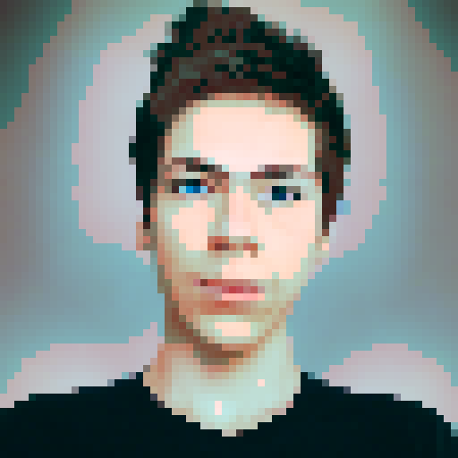 Professional retro portrait profile picture, pixel art, blue eyes