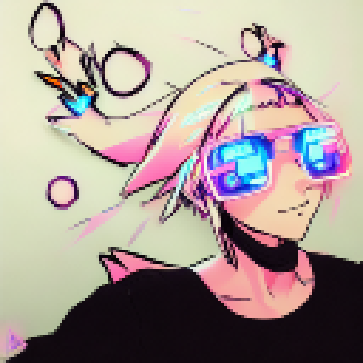 Neon-lit cyberpunk portrait with vibrant hues of electric blue, hot pink, and acid green in a 16x16 pixel art style.