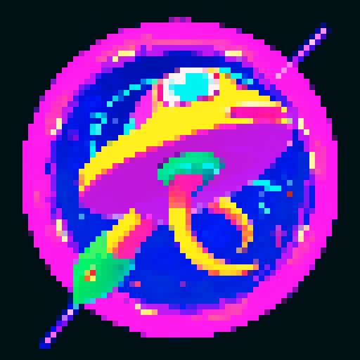 space ship with vibrant colors and sleek design, shooting vibrant lasers at a swarm of organic enemies with tentacle-like appendages, firing white energy balls in a pixelated, sRGB art style