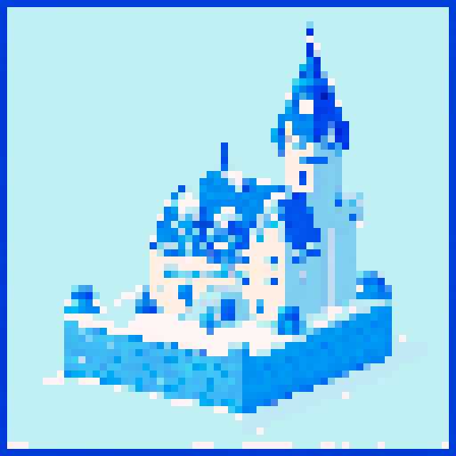 A snow castle in a simple pixel art form. 100 x 100 pixels