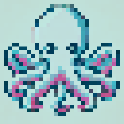 kraken, pixelated, close-up, sRGB, 32x32, game icon, skill art, intense gaze, tentacles, dark and mysterious