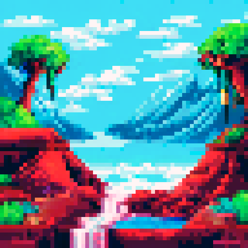 Sharp seashells jut out from frothy ocean waves, bubbles bursting in the chaos, framed by a stunning pixel art game ability icon against a breathtaking landscape background in sRGB color