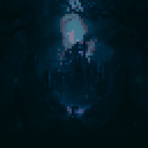 Dark background, pixel art, monster, fog