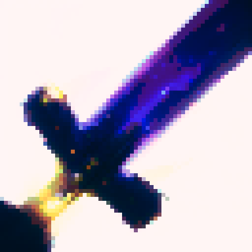 Sharp sword, purple blade, golden guard, enchanted, magical powers