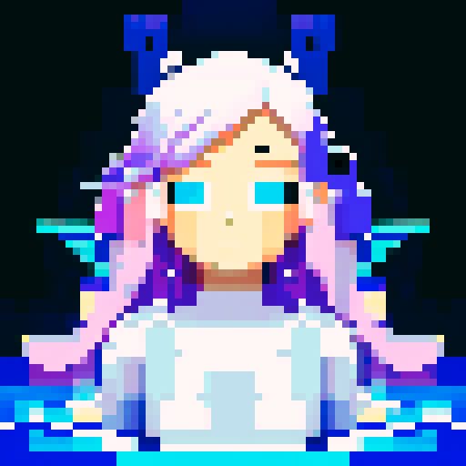 
Beautiful, ethereal angel with shimmering wings and flowing, liquid-like chrome body, rendered in minimalist pixel art with vibrant, dazzling sRGB colors