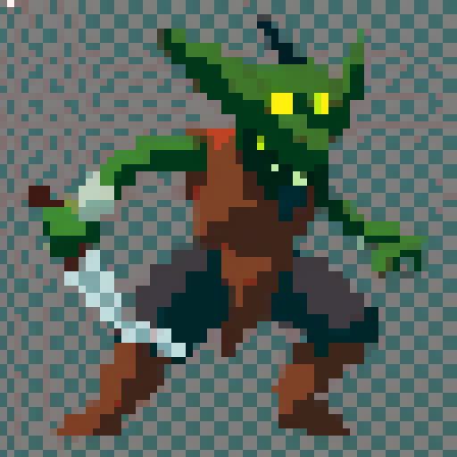 a creature with sharp, angular features, limited color palette, and a stylized, simplified appearance characteristic of pixel art.
The monster has to be inspired by various mythologies, such as a dragon, griffin, or a mythical humanoid figure.