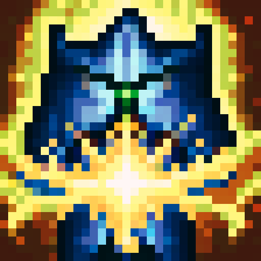 Create a paladin spell icon with a skillful, close-up depiction in 32x32 pixel art style, featuring a glowing aura, shining sword, and intricate holy symbol on a background of divine light in sRGB color