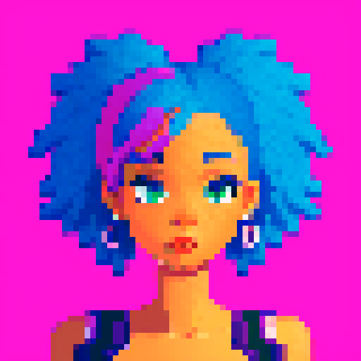 portrait, sprite art, eccentric young woman, african american, hip