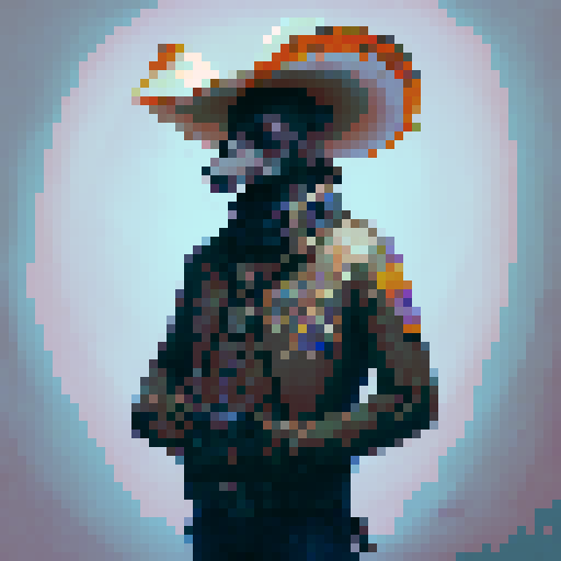 Mexican mariachi without legs, with large mexican hat, mustaches and holding banjo