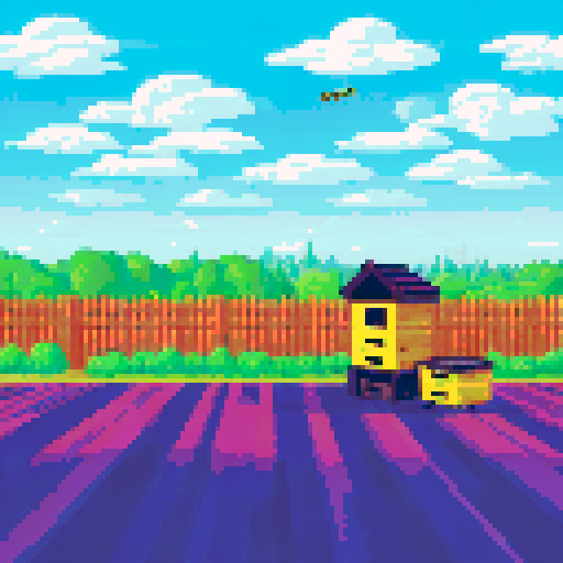 a beekeeper tending his hives in a apiary surrounded by hives. the english country side is in the background. blue sky. clouds