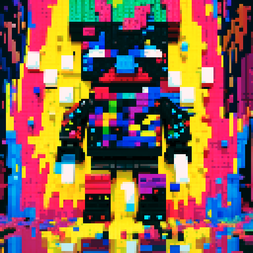 colorful pixel lego blocks arranged in a playful, vibrant composition, showcasing the intricate details and vibrant colors of pixel art in the sRGB color space