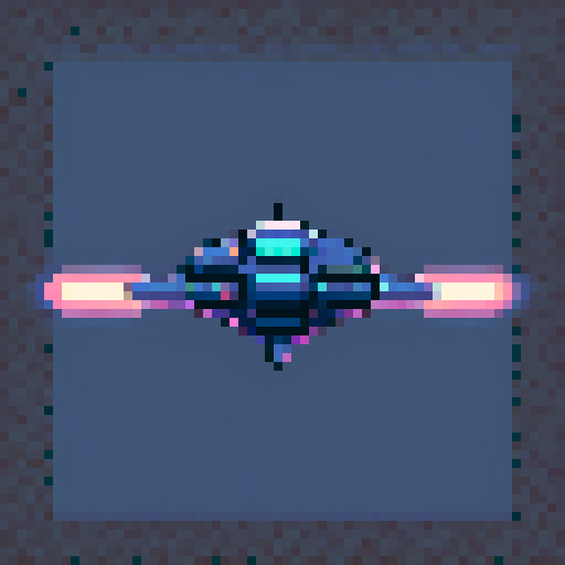 a transparent sprite for a space game. It needs to look like the top view of a futuristic spaceship style of the 90s.