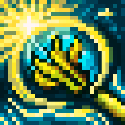 Frothy bubbles surround a 32x32 pixel game ability icon featuring sharp seashells slicing through waves in the ocean, with a skillful close-up portrait style