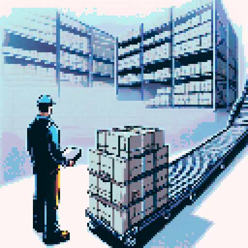 visualize a warehouse worker standing in the middle. On his front is the mouth of a conveyor belt, transporting boxes. On his back is a trolley brimming with boxes 