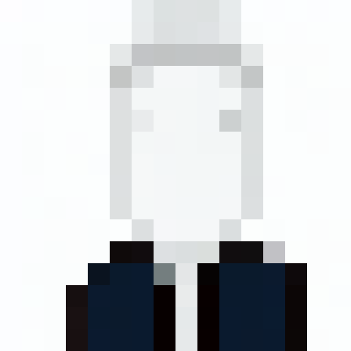 suit, tailored, black and white, sleek, minimalist, sharp lines, crisp edges, high contrast, iconic silhouette, 16x16 pixels, pixel art, close up, detailed stitching, button details, textured fabric, monochrome palette, bold shadows, small details, portrait, elegant, refined, timeless